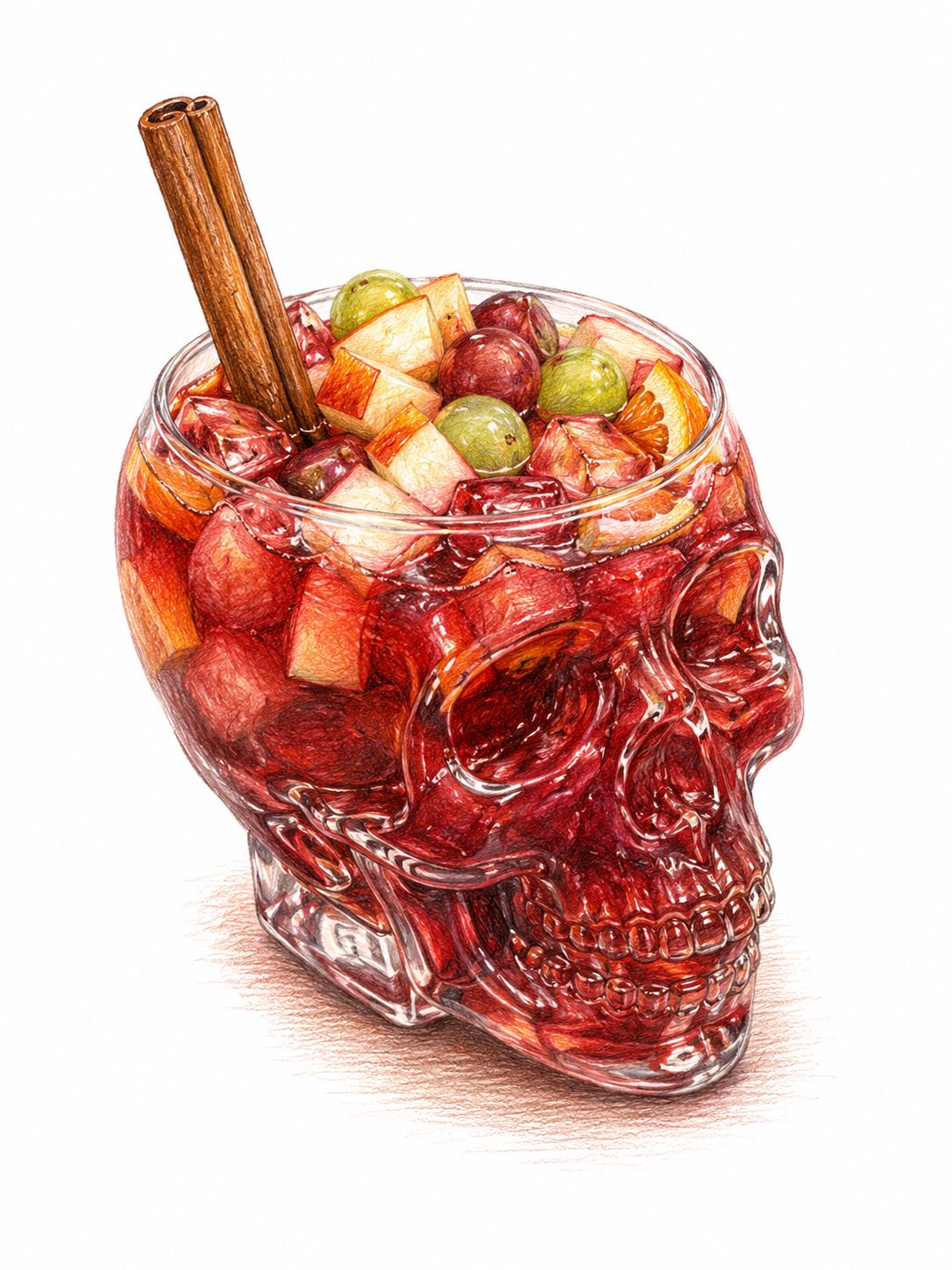 Cóctel La Susona, brandy y pisco con vino tinto y uva